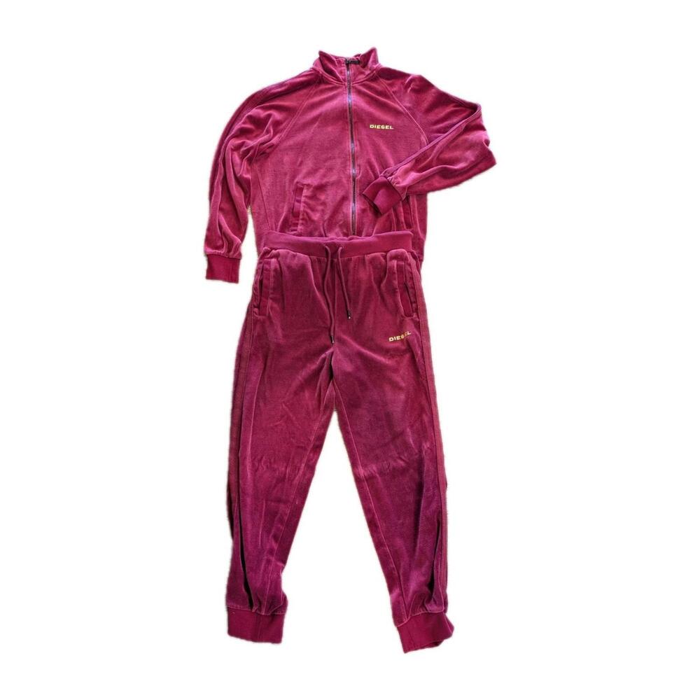 Diesel Men Jacket & Pant Red Sweatsuit Tracksuit EU 46 / Small 2000s Y2K Retro S